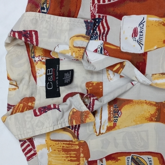 C & B Sport by Croft & Barrow mens short sleeved button down beer shirt - Picture 6 of 12